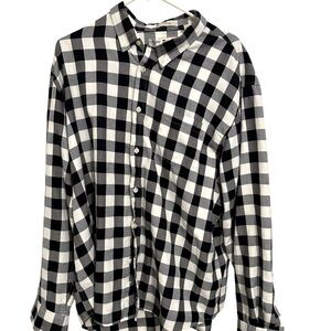 Haggar XXL Fitted Black White Buffalo Plaid Long Sleeve Button Down Shirt